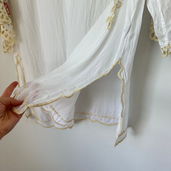 Johnny Was Belina Floral Embroidered Eyelet Detail Sheer Tunic Top White M - Picture 8 of 10